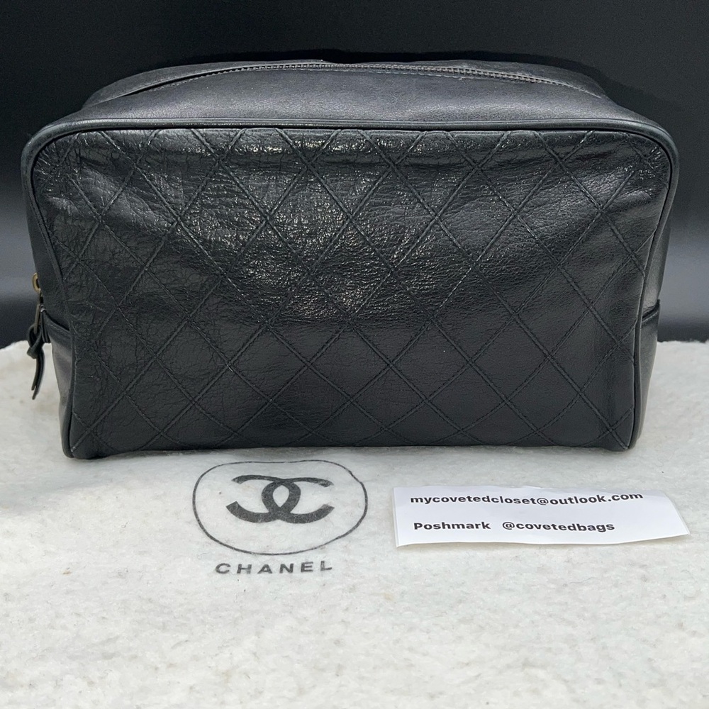 CHANEL Vintage Quilted Black Toiletry Bag Very Good Condition!